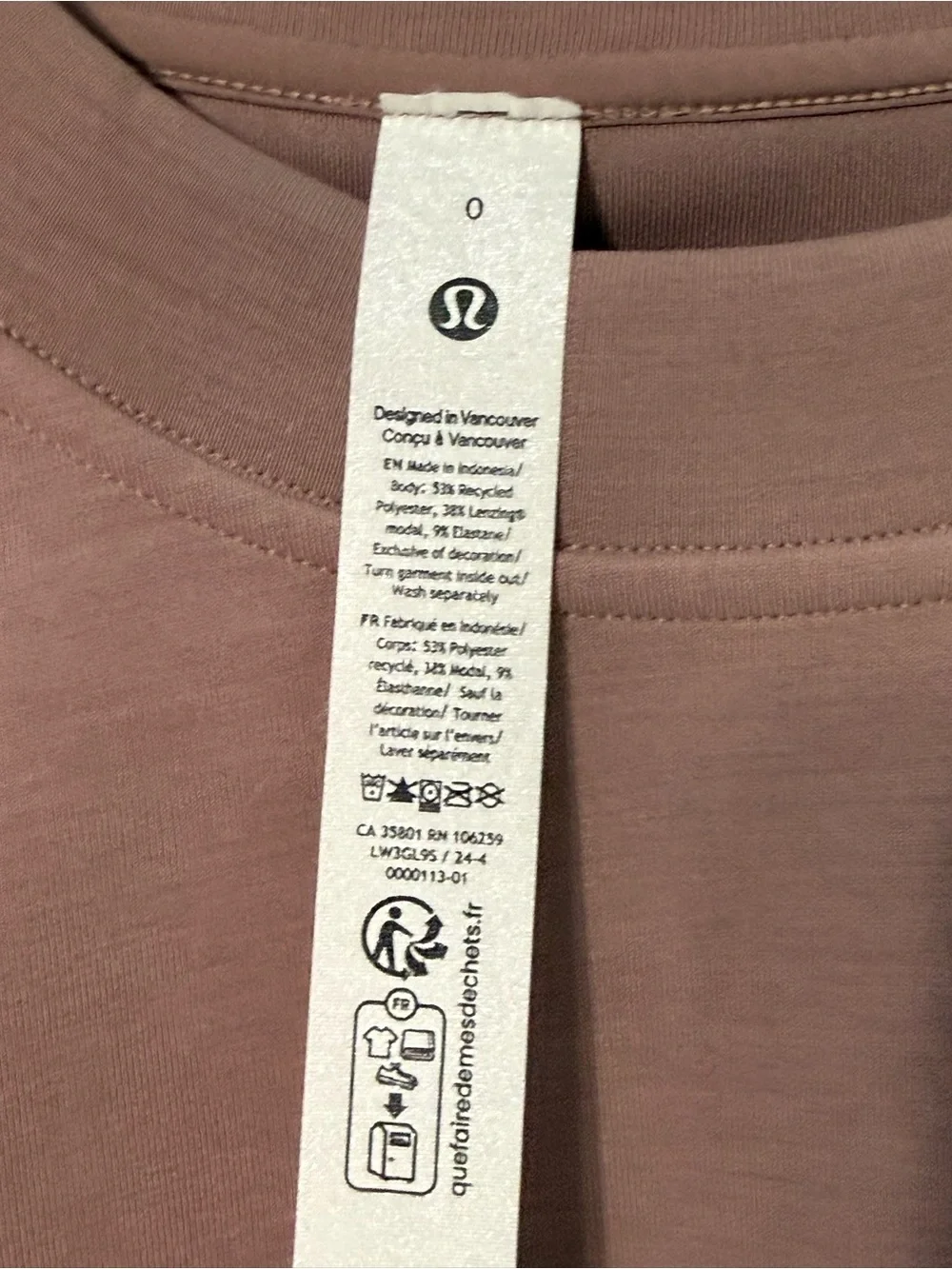 Lululemon Softstreme Perfectly Oversized Cropped Crew in Twilight Rose size Zero
